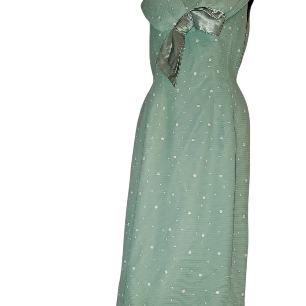 Chic Seafoam Green vintage size 18 Polka Dot Midi Dress - Picture 11 of 12